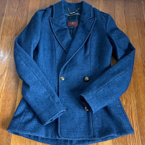 7 For All Mankind XS Wool Blend Blue Double Breasted Button Down Blazer Jacket - Picture 14 of 16